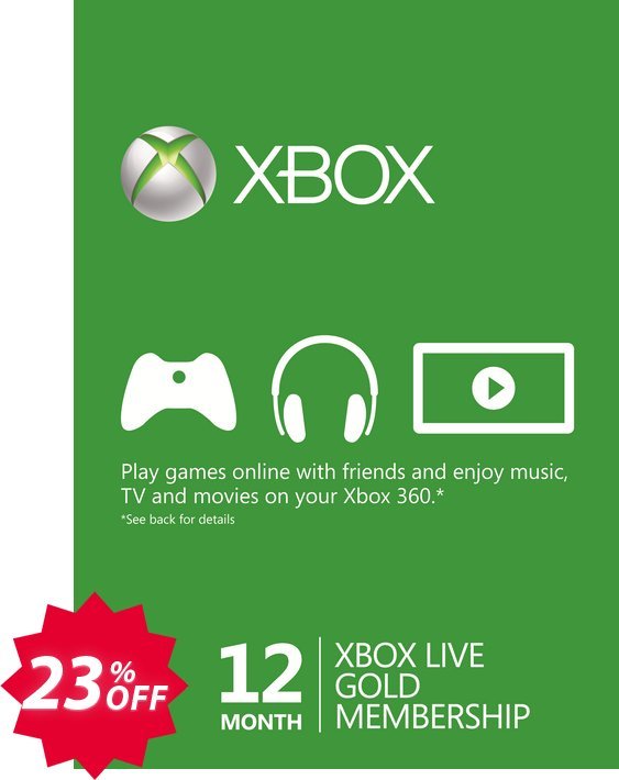 12 Month Xbox Live Gold Membership, Xbox One/360  Coupon code 23% discount 