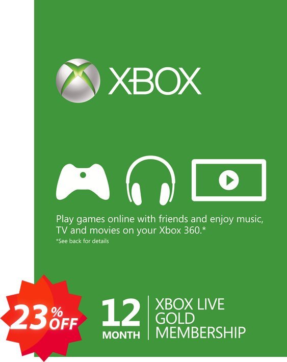 12 Month Xbox Live Gold Membership, Xbox One/360  Coupon code 23% discount 