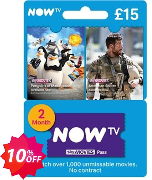 NOW TV - Movies 2 Month Pass Coupon code 10% discount 