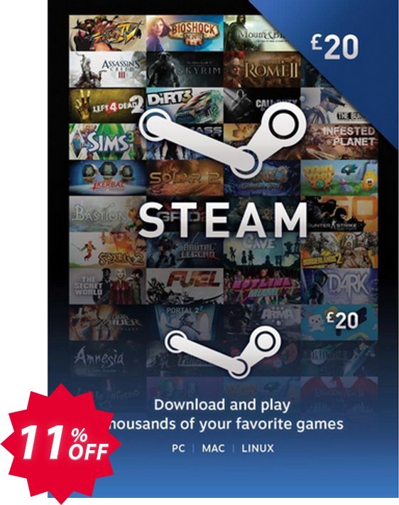 Steam Wallet Top-up £20 GBP Coupon code 11% discount 