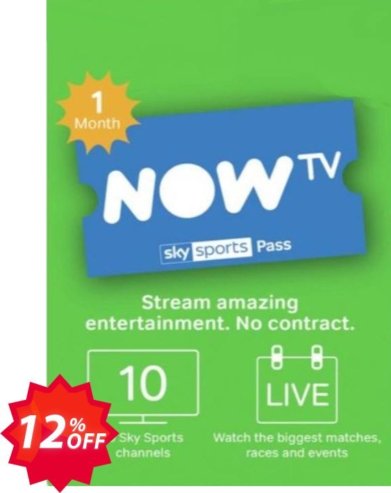 NOW TV - Monthly Sports Pass Coupon code 12% discount 