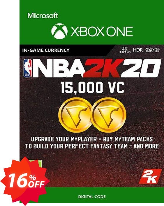 NBA 2K20: 15,000 VC Xbox One Coupon code 16% discount 