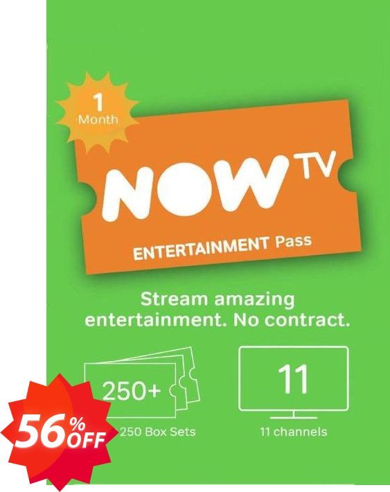 NOW TV - Monthly Entertainment Pass Coupon code 56% discount 
