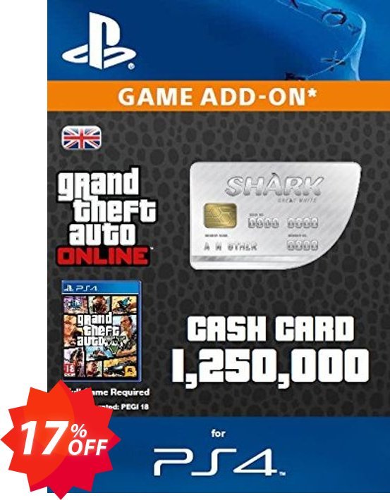 Grand Theft Auto Online, GTA V 5 : Great White Shark Cash Card PS4 Coupon code 17% discount 