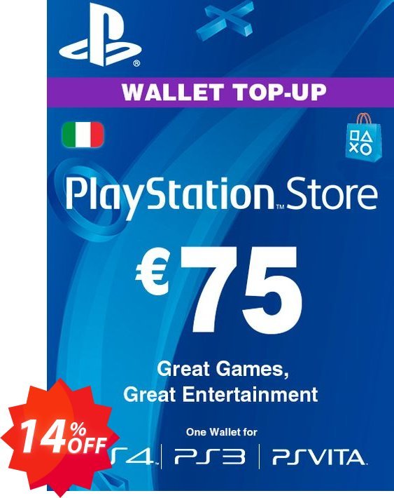PS Network, PSN Card - 75 EUR, Italy  Coupon code 14% discount 