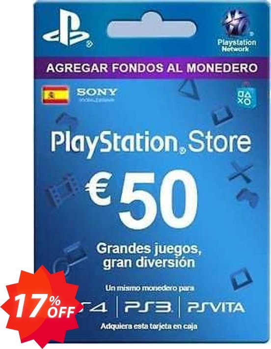 PS Network, PSN Card - 50 EUR, Spain  Coupon code 17% discount 