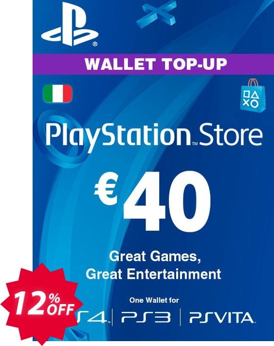 PS Network, PSN Card - 40 EUR, Italy  Coupon code 12% discount 
