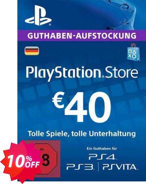 PS Network, PSN Card - 40 EUR, Germany  Coupon code 10% discount 