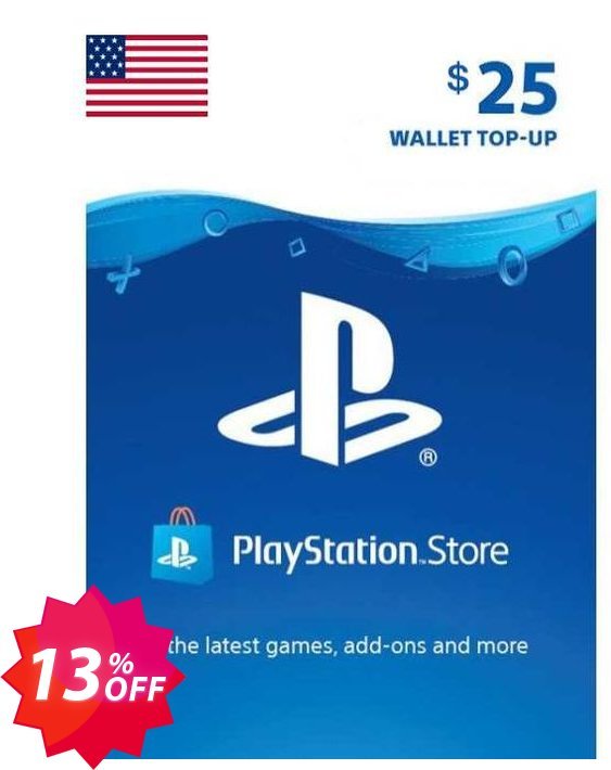 PS Network, PSN Card - 25 USD Coupon code 13% discount 
