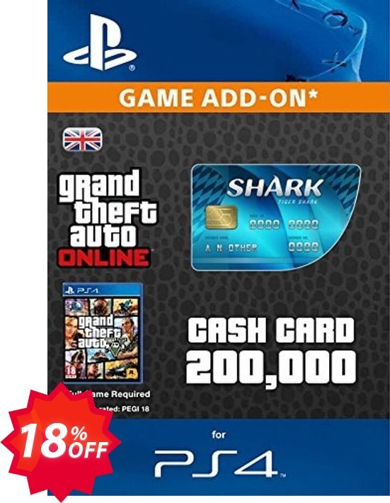 Grand Theft Auto Online, GTA V 5 Tiger Shark Cash Card PS4 Coupon code 18% discount 