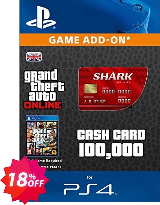 Grand Theft Auto Online, GTA V 5 Red Shark Cash Card PS4 Coupon code 18% discount 