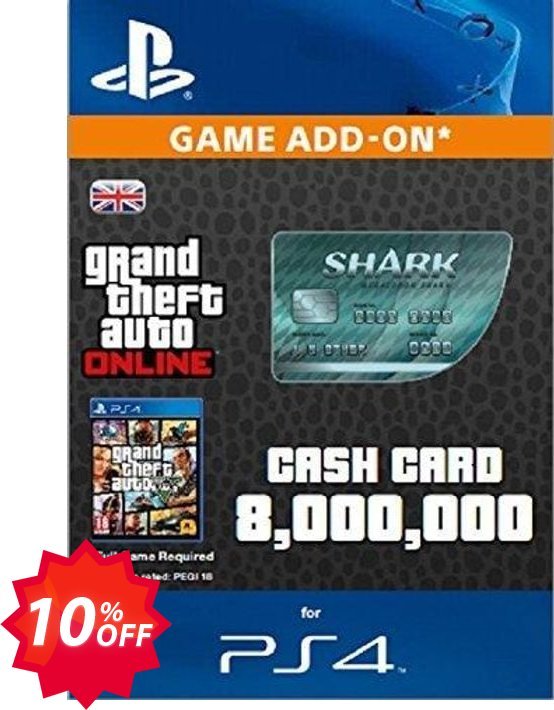 Grand Theft Auto Online, GTA V 5 : Megalodon Shark Cash Card PS4 Coupon code 10% discount 