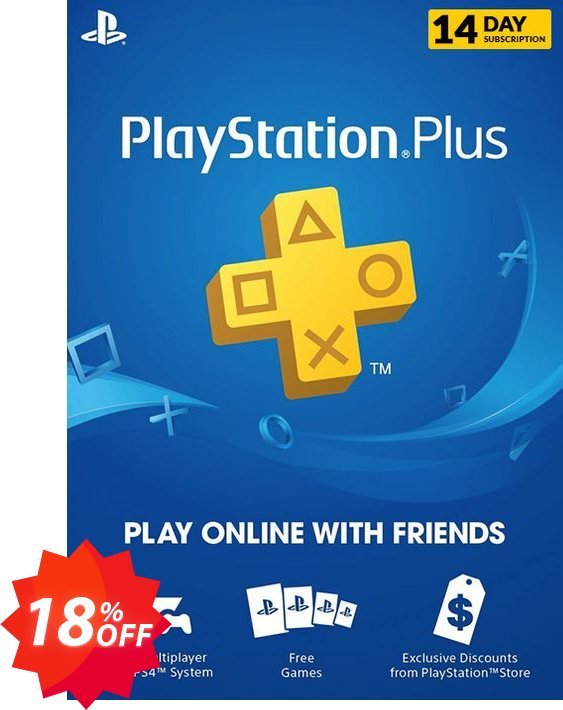 PS Plus, PS  - 14 Day Trial Subscription, UK  Coupon code 18% discount 