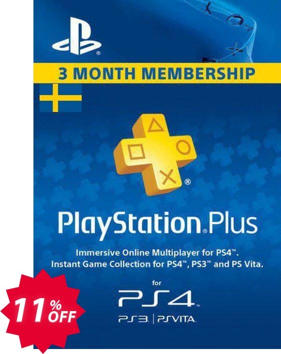 PS Plus - 3 Month Subscription, Sweden  Coupon code 11% discount 