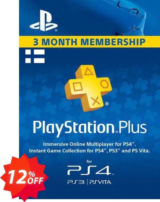 PS Plus - 3 Month Subscription, Finland  Coupon code 12% discount 
