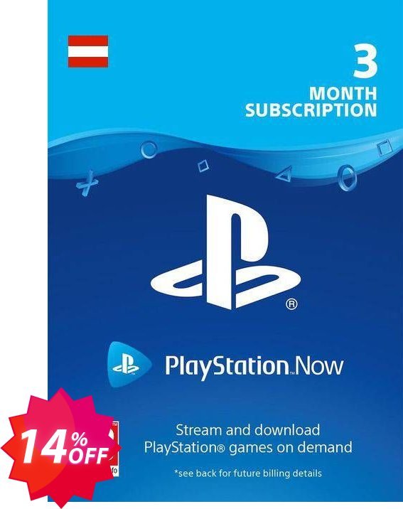 PS Now 3 Month Subscription, Austria  Coupon code 14% discount 
