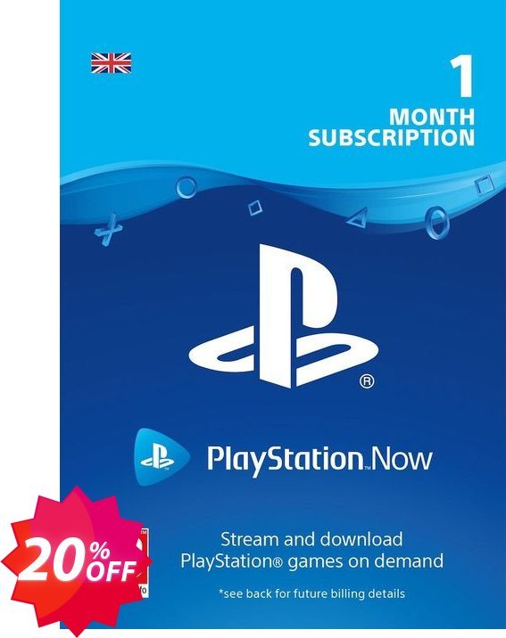 PS Now Monthly Subscription, UK  Coupon code 20% discount 