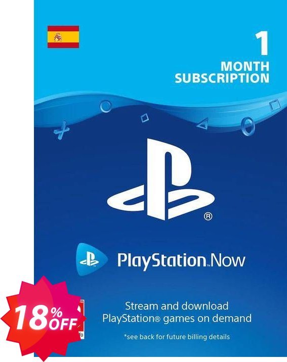 PS Now Monthly Subscription, Spain  Coupon code 18% discount 
