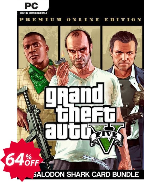 Grand Theft Auto V: Premium Online Edition & Megalodon Shark Card Bundle PC Coupon code 64% discount 