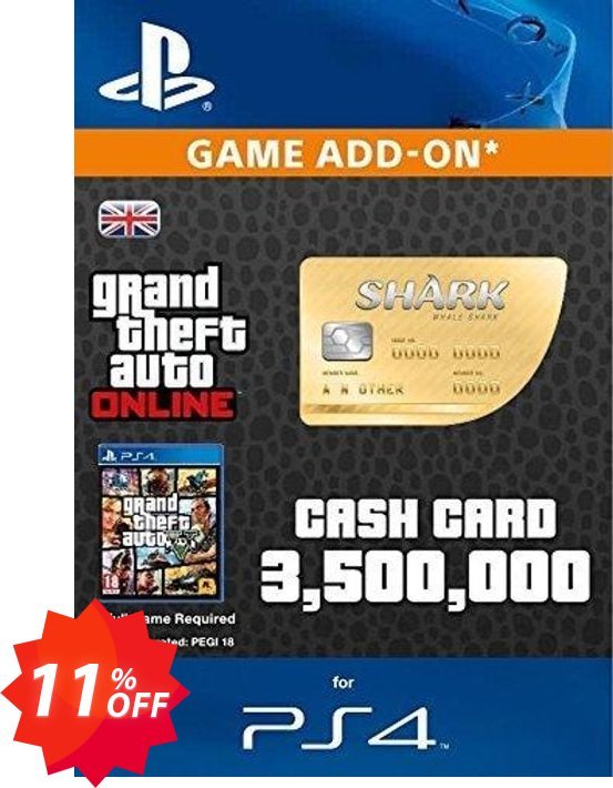 Grand Theft Auto Online, GTA V 5 : Whale Shark Cash Card PS4 Coupon code 11% discount 