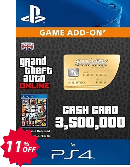 Grand Theft Auto Online, GTA V 5 : Whale Shark Cash Card PS4 Coupon code 11% discount 