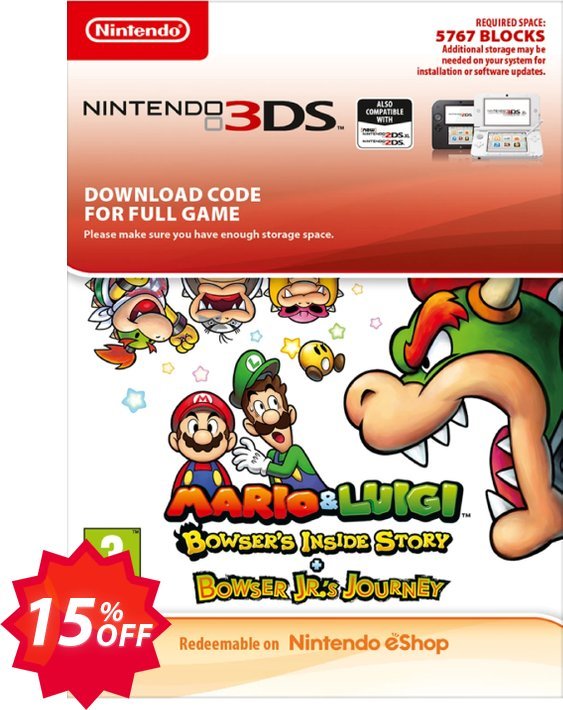 Mario and Luigi Bowsers Inside Story and Bowser Jrs Journey 3DS Coupon code 15% discount 