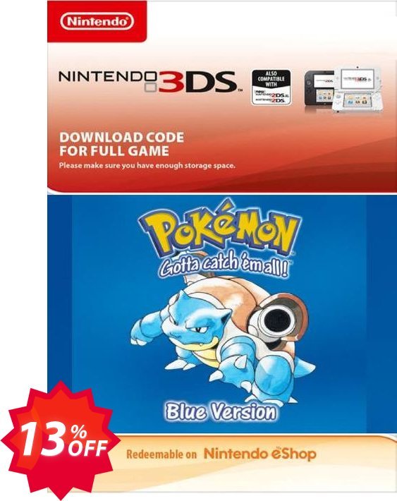 Pokemon Blue Edition, UK 3DS Coupon code 13% discount 