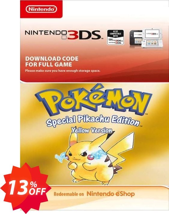Pokemon Yellow Edition, Spain 3DS Coupon code 13% discount 