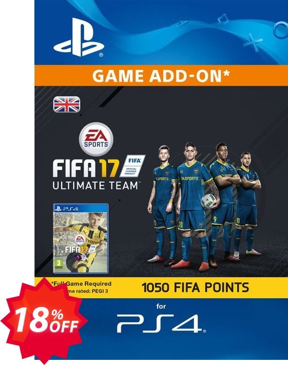 1050 FIFA 17 Points PS4 PSN Code - UK account Coupon code 18% discount 