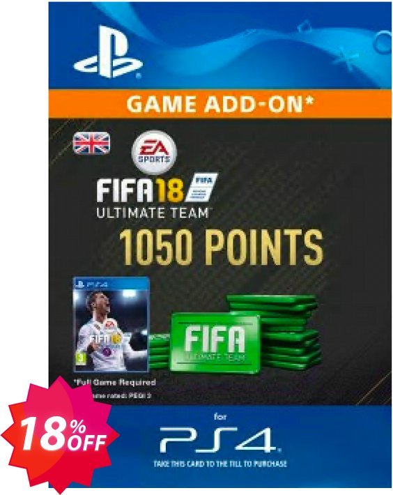 1050 FIFA 18 Points PS4 PSN Code - UK account Coupon code 18% discount 