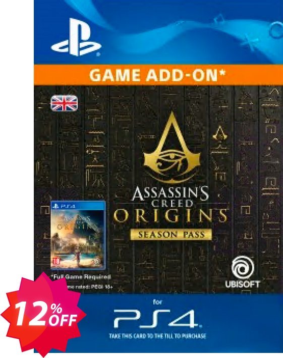 Assassins Creed Origins Season Pass PS4 Coupon code 12% discount 