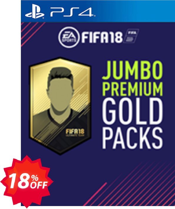 FIFA 18 PS4 - 5 Jumbo Premium Gold Packs DLC Coupon code 18% discount 