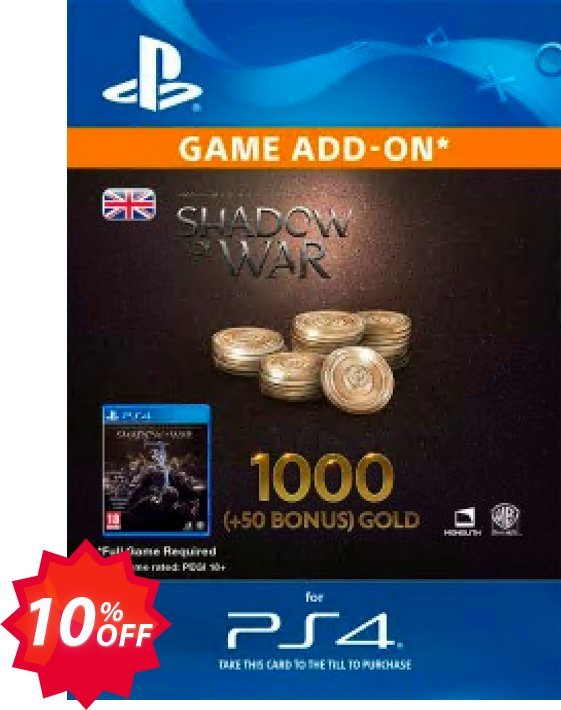 Middle-Earth: Shadow of War - 1050 Gold PS4 Coupon code 10% discount 