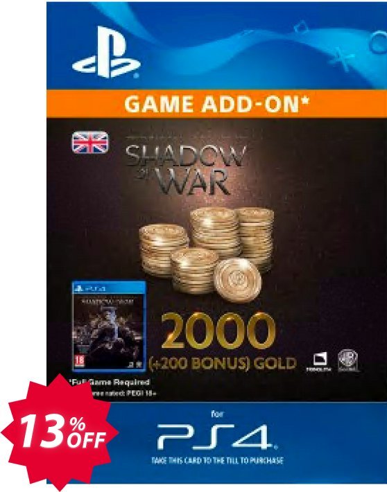 Middle-Earth: Shadow of War - 2200 Gold PS4 Coupon code 13% discount 