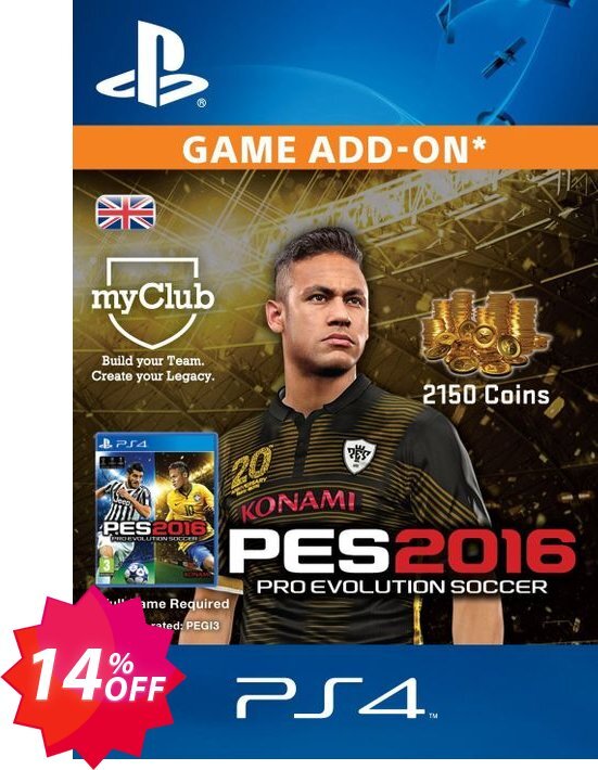 PES 2016 - 2150 myClub Coins PS4 Coupon code 14% discount 