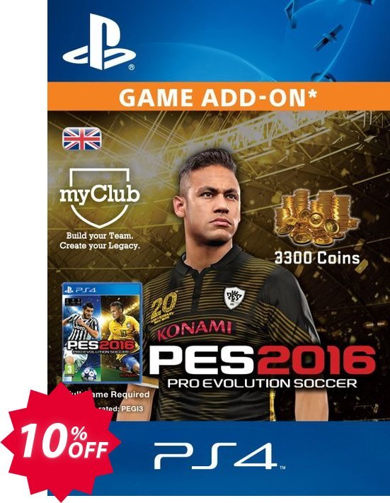 PES 2016 - 3300 myClub Coins PS4 Coupon code 10% discount 