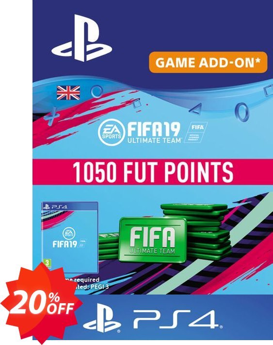 1050 FIFA 19 Points PS4 PSN Code - UK account Coupon code 20% discount 