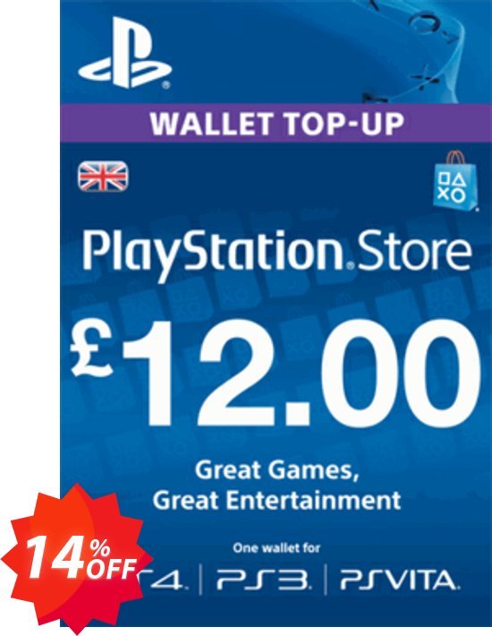 PS Network Card - £12, PS Vita/PS3/PS4  Coupon code 14% discount 