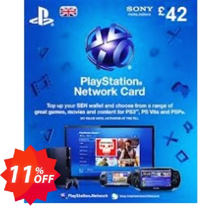 PS Network Card - £42, PS Vita/PS3/PS4  Coupon code 11% discount 