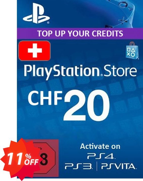 PS Network, PSN Card - 20 CHF, Switzerland  Coupon code 11% discount 