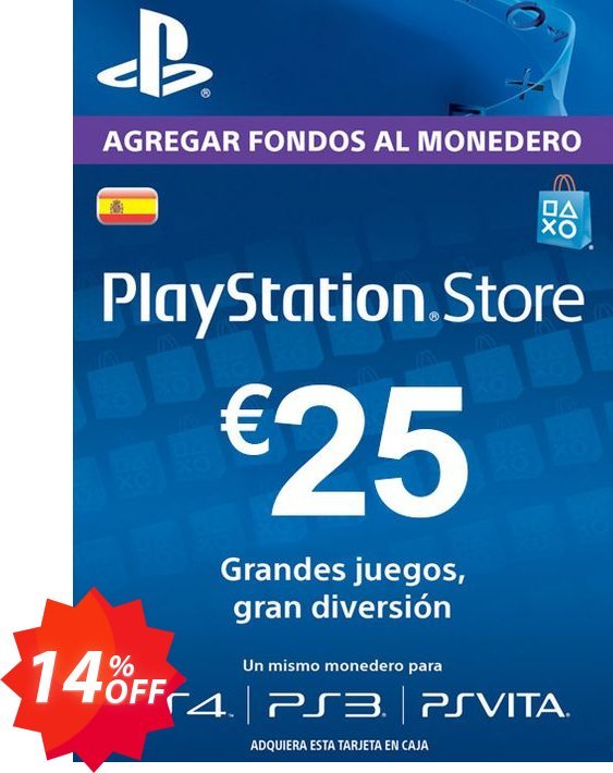 PS Network, PSN Card - 25 EUR, Spain  Coupon code 14% discount 