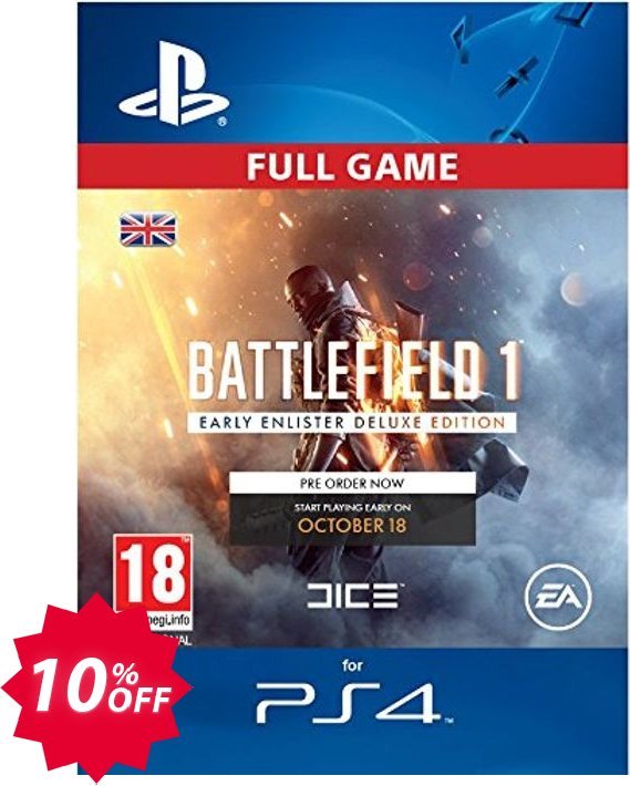 Battlefield 1 Early Enlister Deluxe Edition PS4 Coupon code 10% discount 