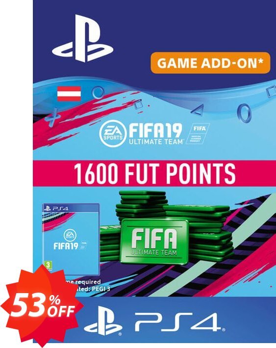Fifa 19 - 1600 FUT Points PS4, Austria  Coupon code 53% discount 