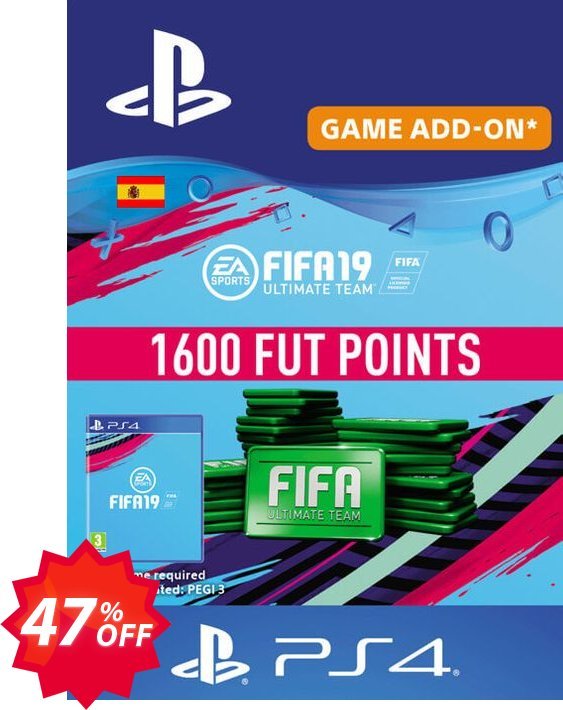 Fifa 19 - 1600 FUT Points PS4, Spain  Coupon code 47% discount 