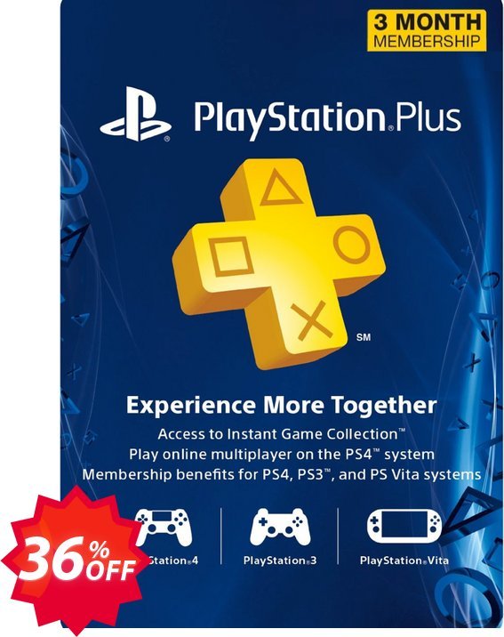 3 Month PS Plus Membership, PS+ - PS3/ PS4/ PS Vita Digital Code, Canada  Coupon code 36% discount 