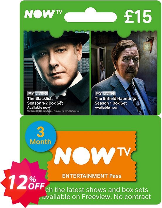 NOW TV - Entertainment 3 Month Pass Coupon code 12% discount 