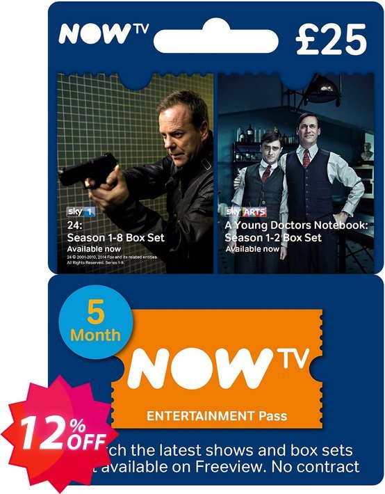NOW TV - Entertainment 5 Month Pass Coupon code 12% discount 