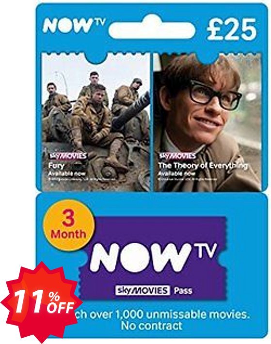 NOW TV - Movies 3 Month Pass Coupon code 11% discount 