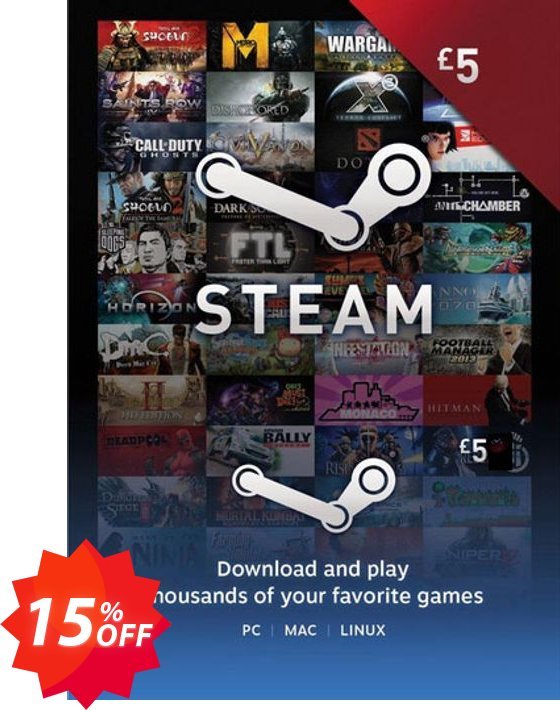 Steam Wallet Top-up 5 EUR Coupon code 15% discount 