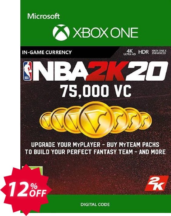NBA 2K20: 75,000 VC Xbox One Coupon code 12% discount 